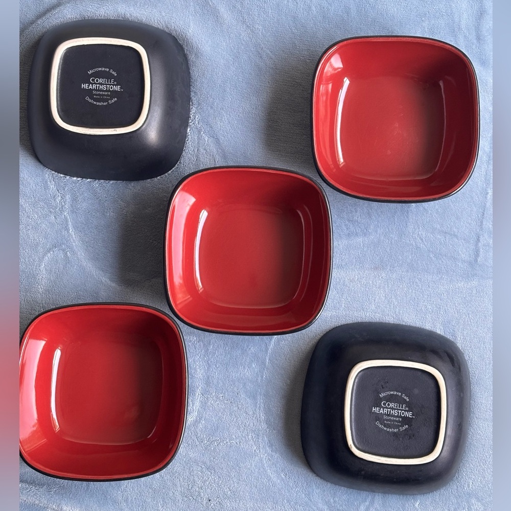 5 Vintage (1980s) Corelle Hearthstone Stoneware Soup/Cereal Bowl- Chili Red